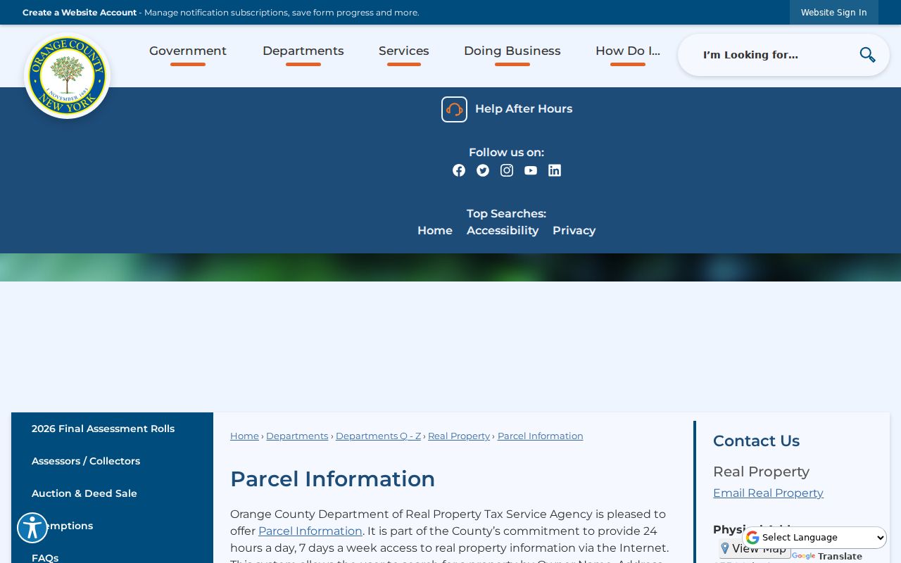 Palm Tree residents directory Orange County parcel search with owner, address, tax map, and municipality fields